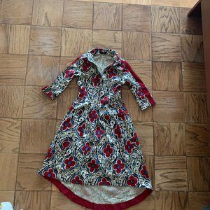 Asymmetric floral cotton dress with collar